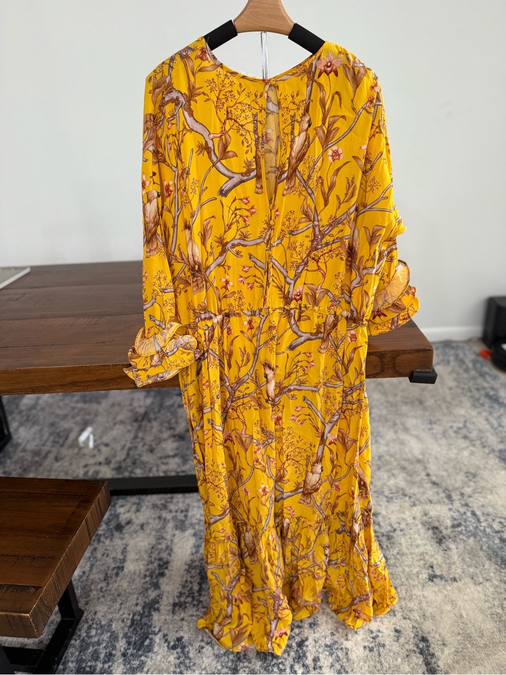 Johanna Ortiz x H&M Yellow Bird Botanical Print Ruffle Midi Dress XL - Picture 7 of 8